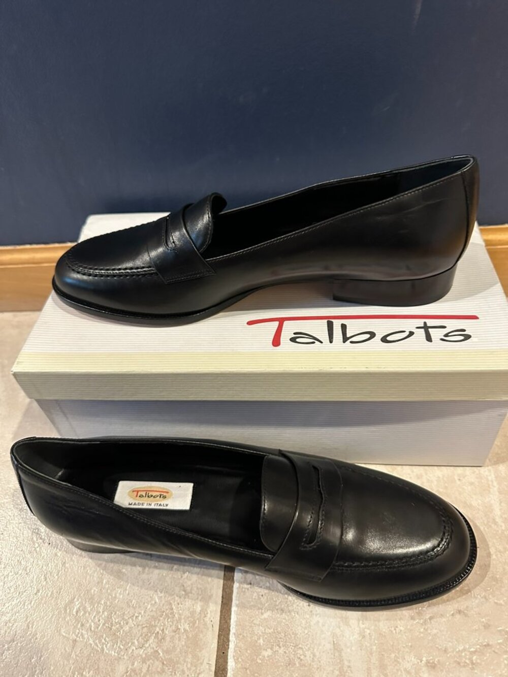 Talbots Black Penny Loafers Vintage 90s Women's Size 9.5 Med with Box ITALY